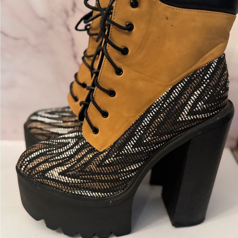 Athena Women's Platform Boots - Mustard and Black